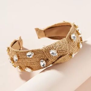 Anthropologie Jeweled Raffia Headband in Neutral